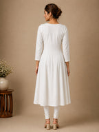 Autumn Hues Women's White Embroidered Anarkali Kurta
