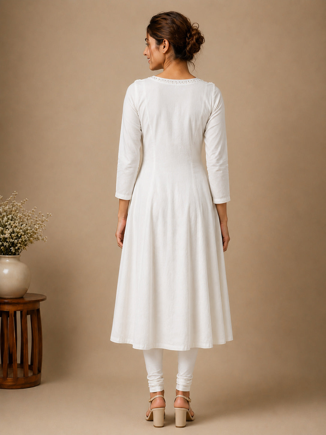 Autumn Hues Women's White Embroidered Anarkali Kurta