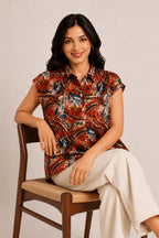 Autumn Hues Women's Multicolor Abstract Print Sleeveless  Top