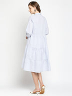 Autumn Hues Blue & White Striped Shirt Dress