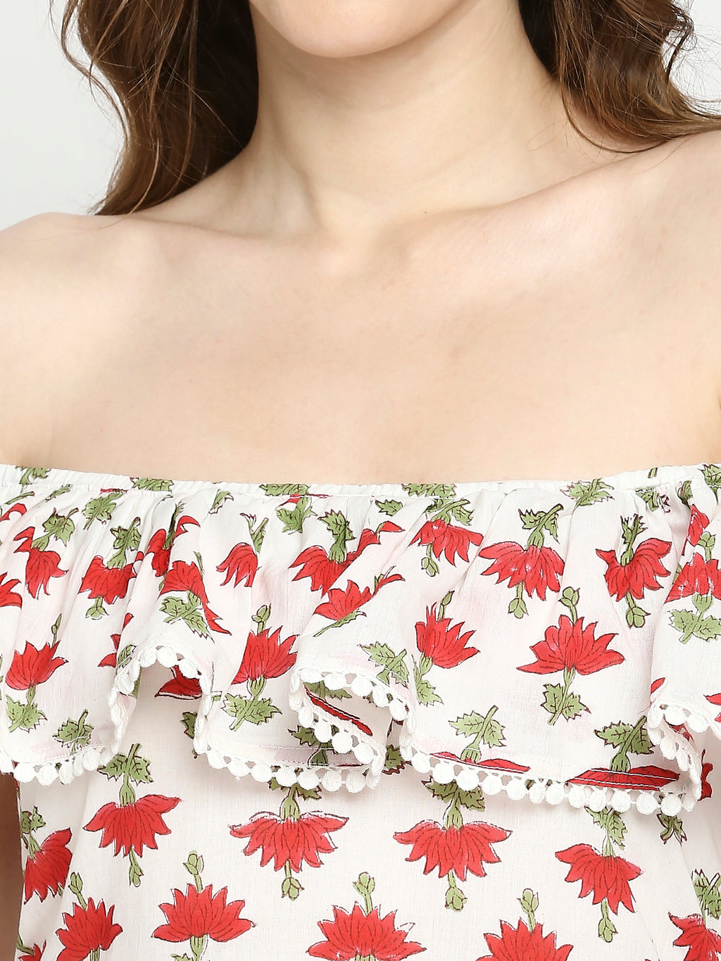 Autumn Hues Floral Printed Off-Shoulder A-Line Midi Dress