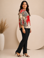 Women’s Printed High-Neck Flared Sleeve Top
