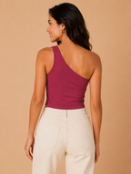 Autumn Hues Women One Shoulder Pure Cotton Crop Top