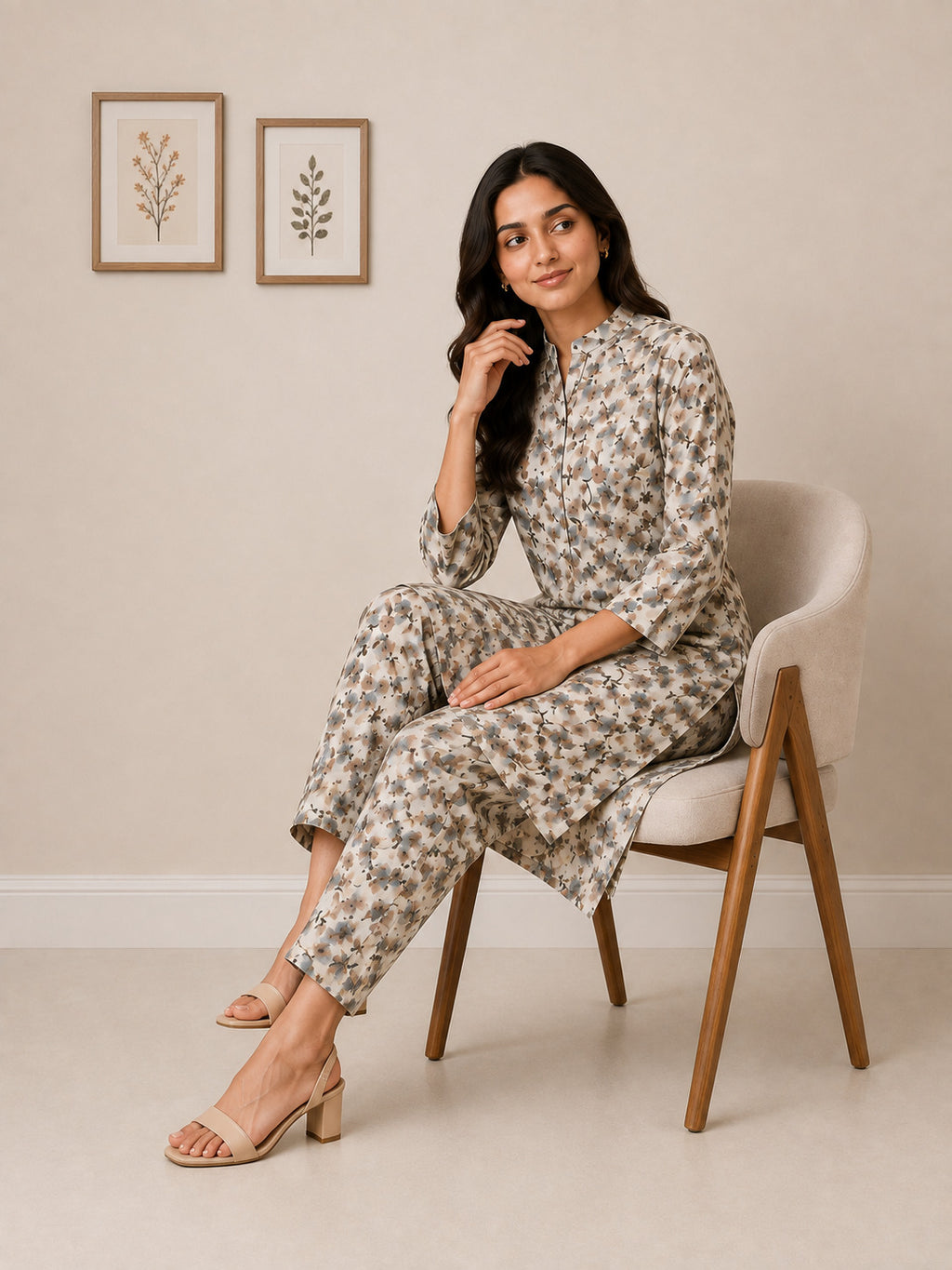 Autumn Hues Floral Printed Kurta & Straight Pant Co-Ord Set