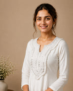 Autumn Hues Women's White Embroidered Anarkali Kurta