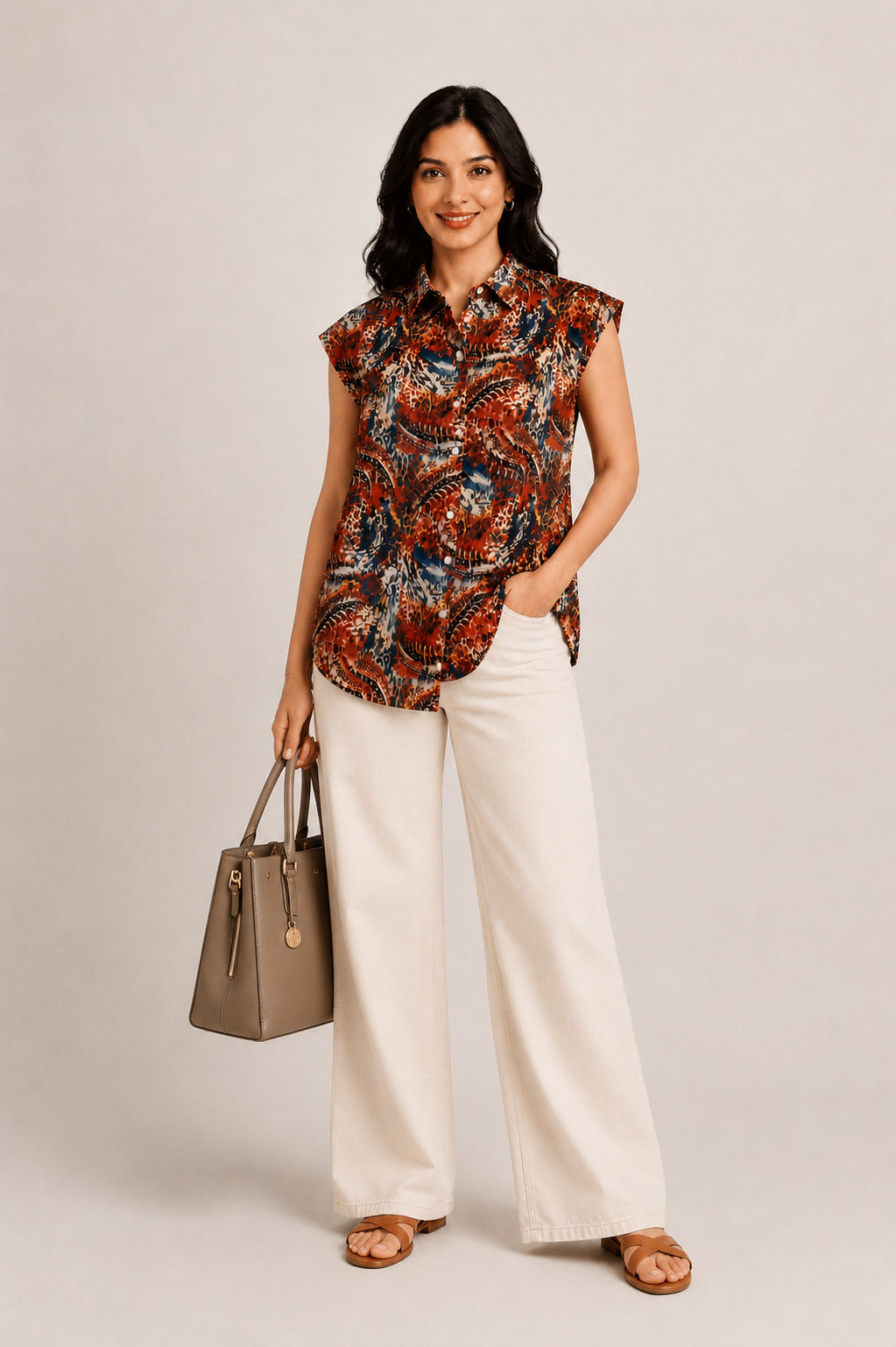 Autumn Hues Women's Multicolor Abstract Print Sleeveless  Top