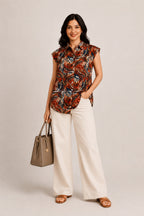 Autumn Hues Women's Multicolor Abstract Print Sleeveless  Top