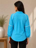 Autumn Hues Women’s Sky Blue Textured Shirt