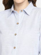 Autumn Hues Blue & White Striped Shirt Dress