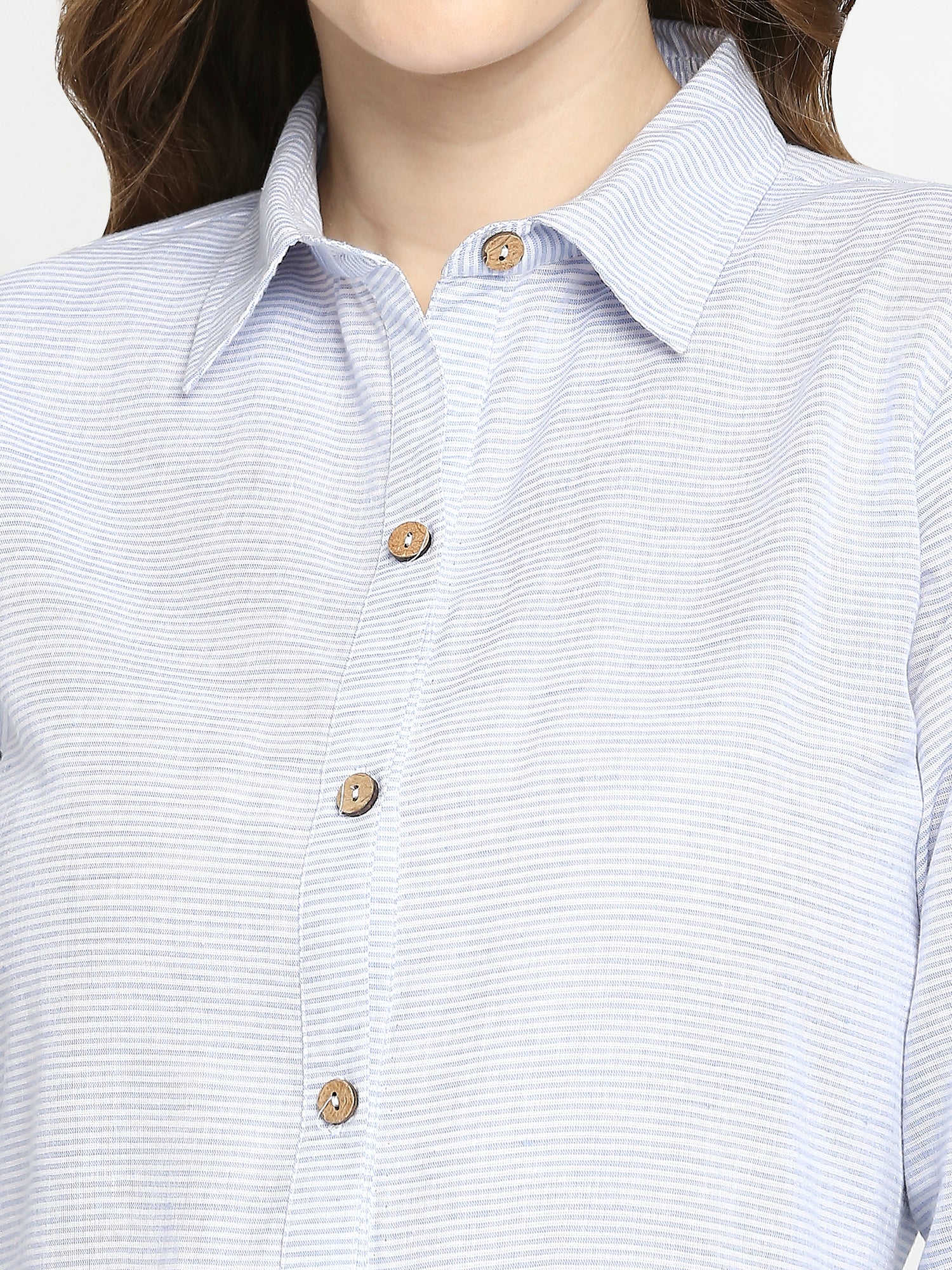 Autumn Hues Blue & White Striped Shirt Dress