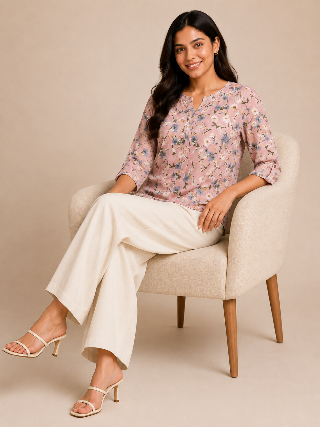 Autumn Hues Blush Bloom Printed Top