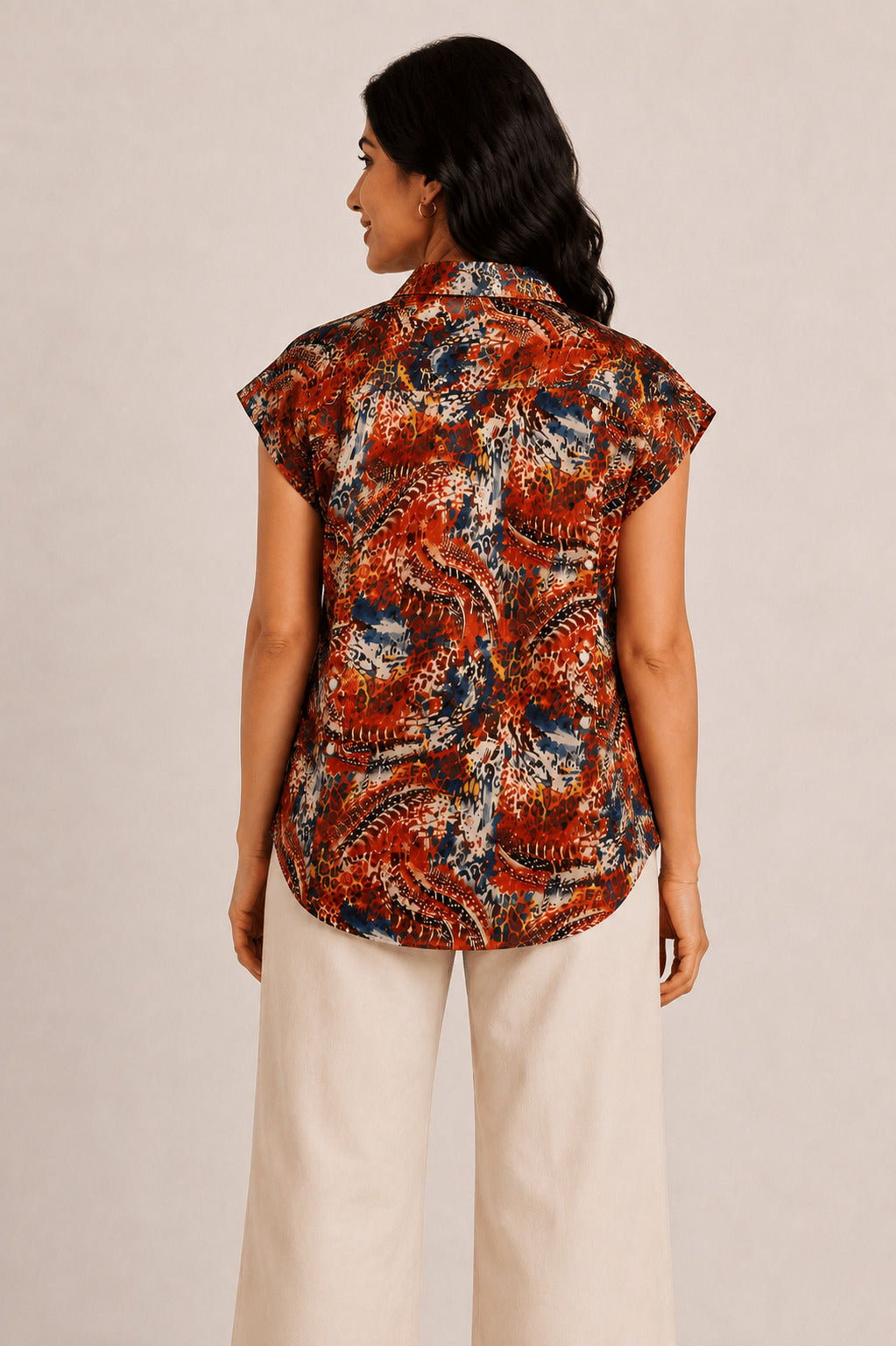 Autumn Hues Women's Multicolor Abstract Print Sleeveless  Top