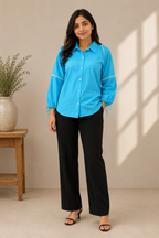 Autumn Hues Women’s Sky Blue Textured Shirt