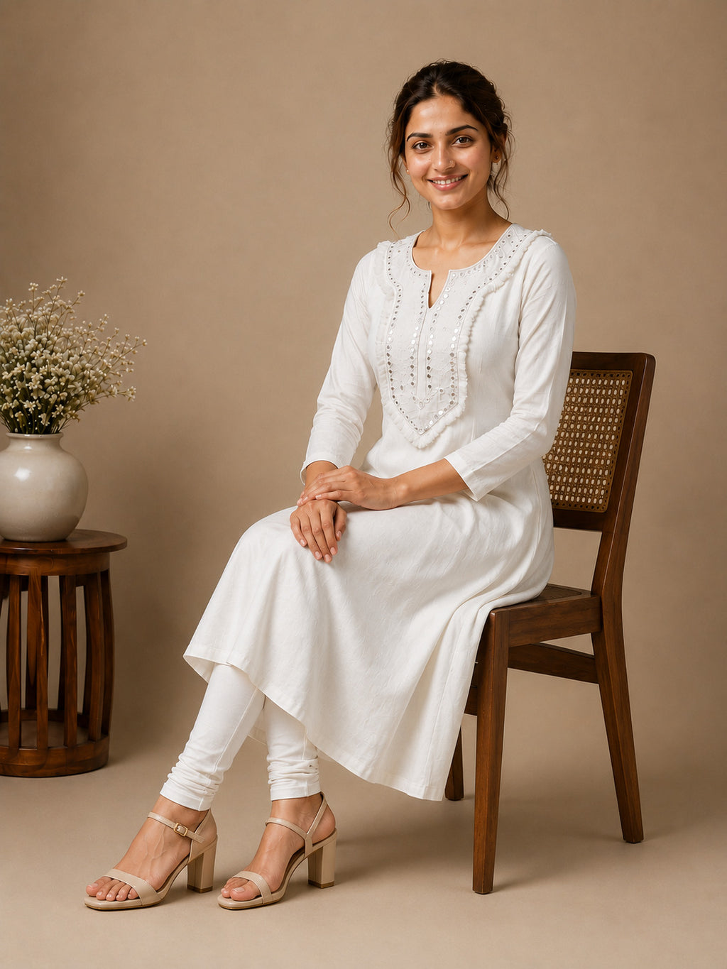 Autumn Hues Women's White Embroidered Anarkali Kurta