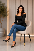 Autumn Hues Women’s Black Off-Shoulder Peplum Top