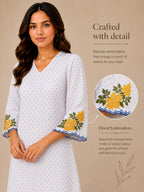 Autumn Hues Women's  Dress with Floral Sleeve Detail