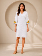 Autumn Hues Women's  Dress with Floral Sleeve Detail