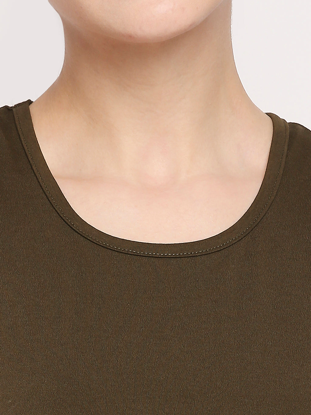 Autumn Hues Women Olive Green Solid Cotton Crop Top With Fixed Belt