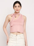 Autumn Hues Tie-Up Neck Cotton Fitted Crop Top