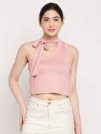 Autumn Hues Tie-Up Neck Cotton Fitted Crop Top