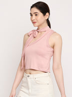 Autumn Hues Tie-Up Neck Cotton Fitted Crop Top