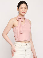 Autumn Hues Tie-Up Neck Cotton Fitted Crop Top
