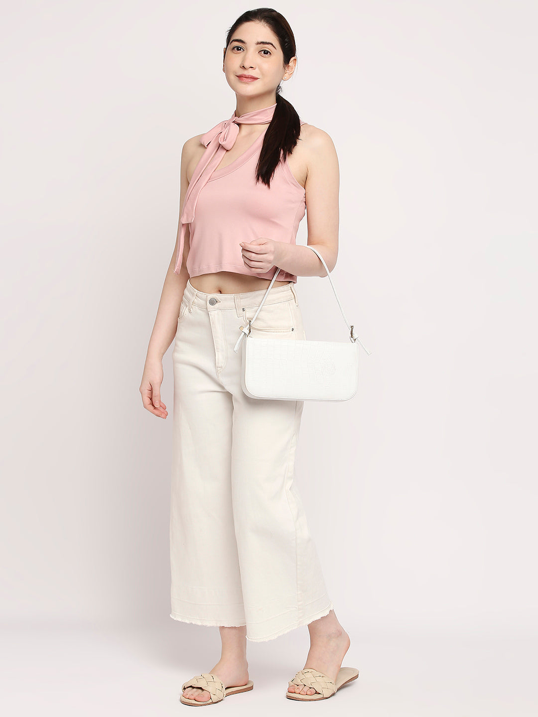 Autumn Hues Tie-Up Neck Cotton Fitted Crop Top