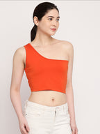 Autumn Hues Women Orange One Shoulder Pure Cotton Crop Top