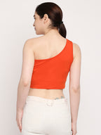 Autumn Hues Women Orange One Shoulder Pure Cotton Crop Top