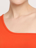 Autumn Hues Women Orange One Shoulder Pure Cotton Crop Top