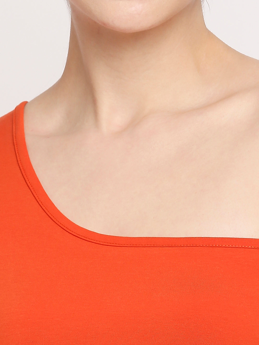 Autumn Hues Women Orange One Shoulder Pure Cotton Crop Top