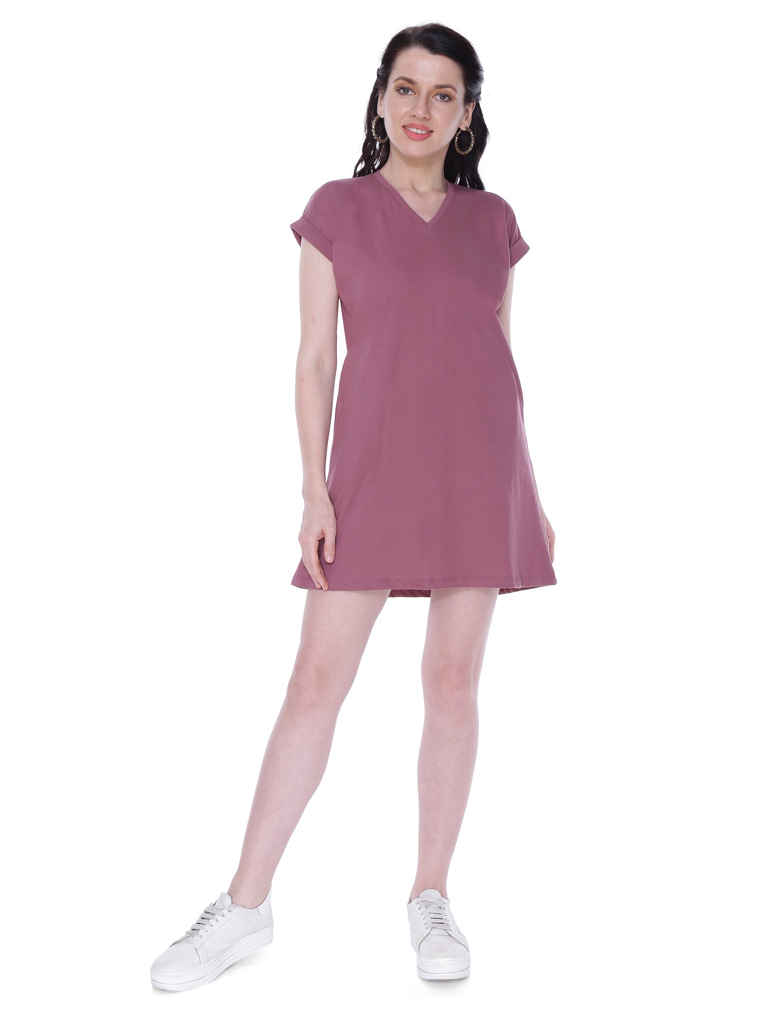 Autumn Hues Cotton V-Neck Short Sleeves Casual A-Line Mini Dress