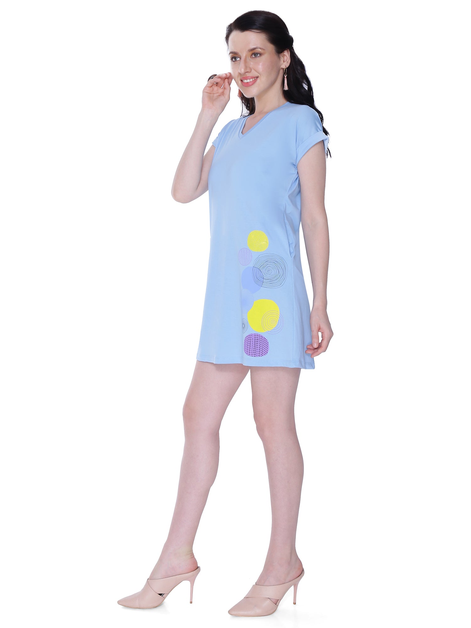 Autumn Hues Cotton V-Neck Short Sleeves Casual T-shirt Dress