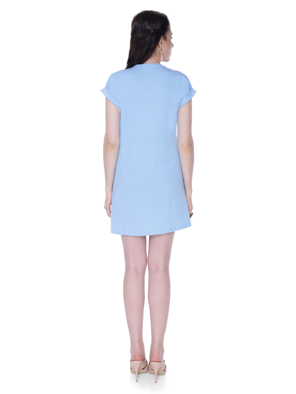 Autumn Hues Cotton V-Neck Short Sleeves Casual T-shirt Dress