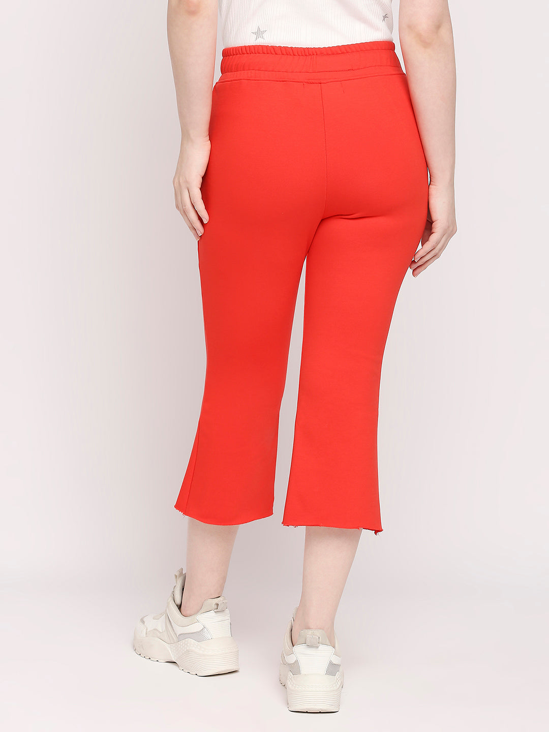 Autumn Hues Women Red Solid Cotton Bell Bottom Track Pants