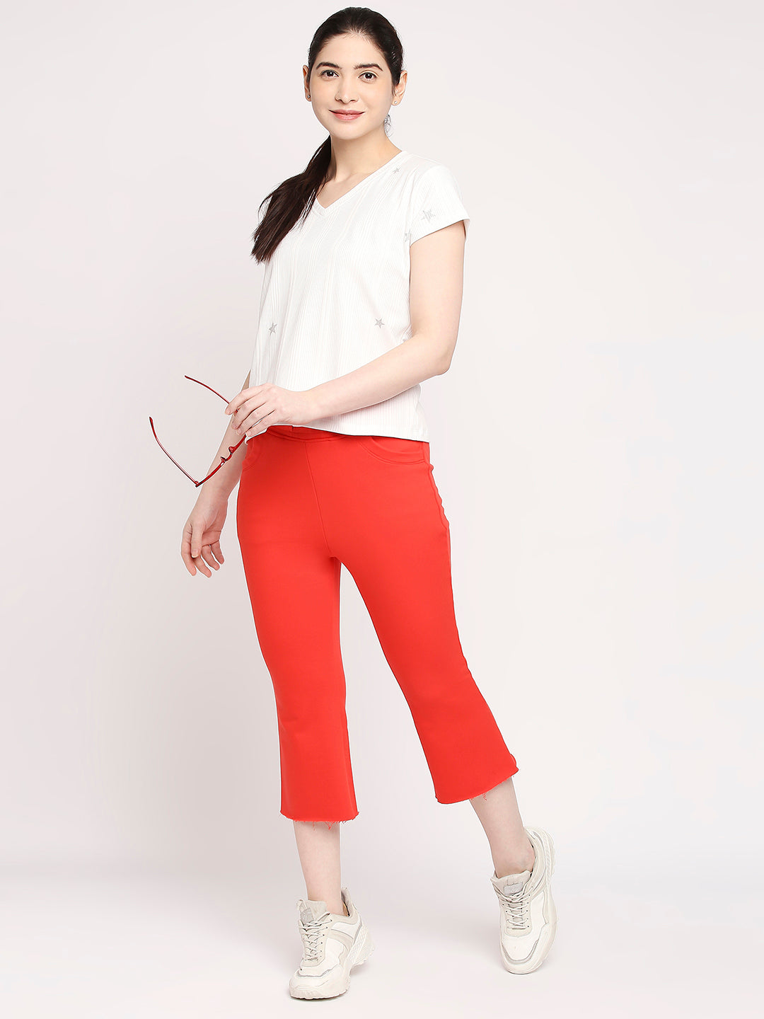 Autumn Hues Women Red Solid Cotton Bell Bottom Track Pants