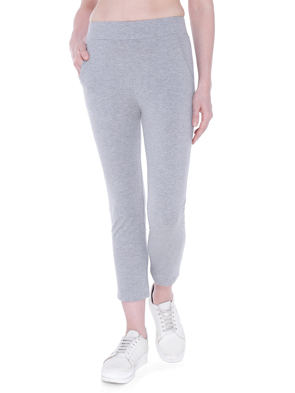 Autumn Hues Women Grey Solid Cotton Track Pants