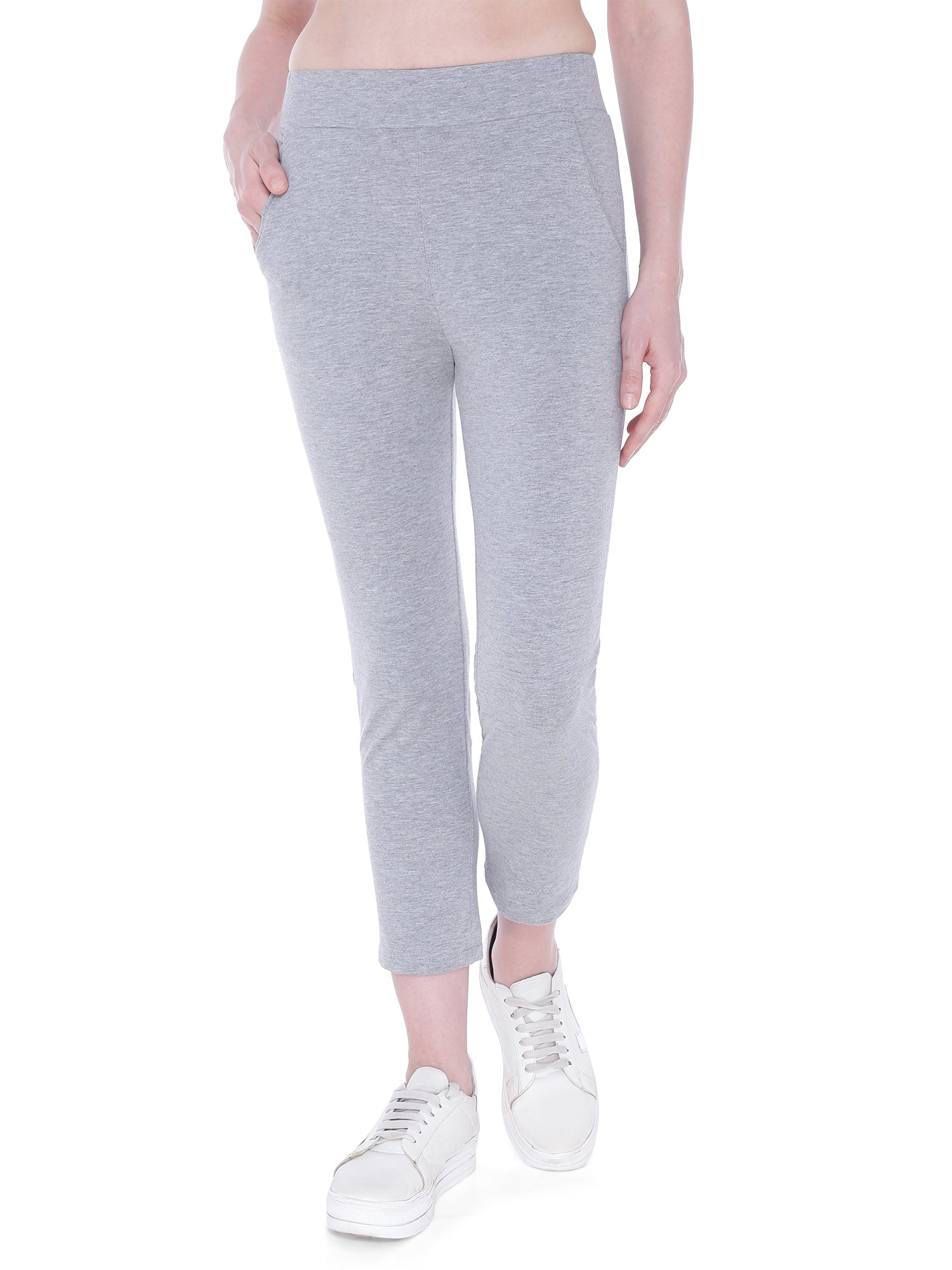 Autumn Hues Women Grey Solid Cotton Track Pants