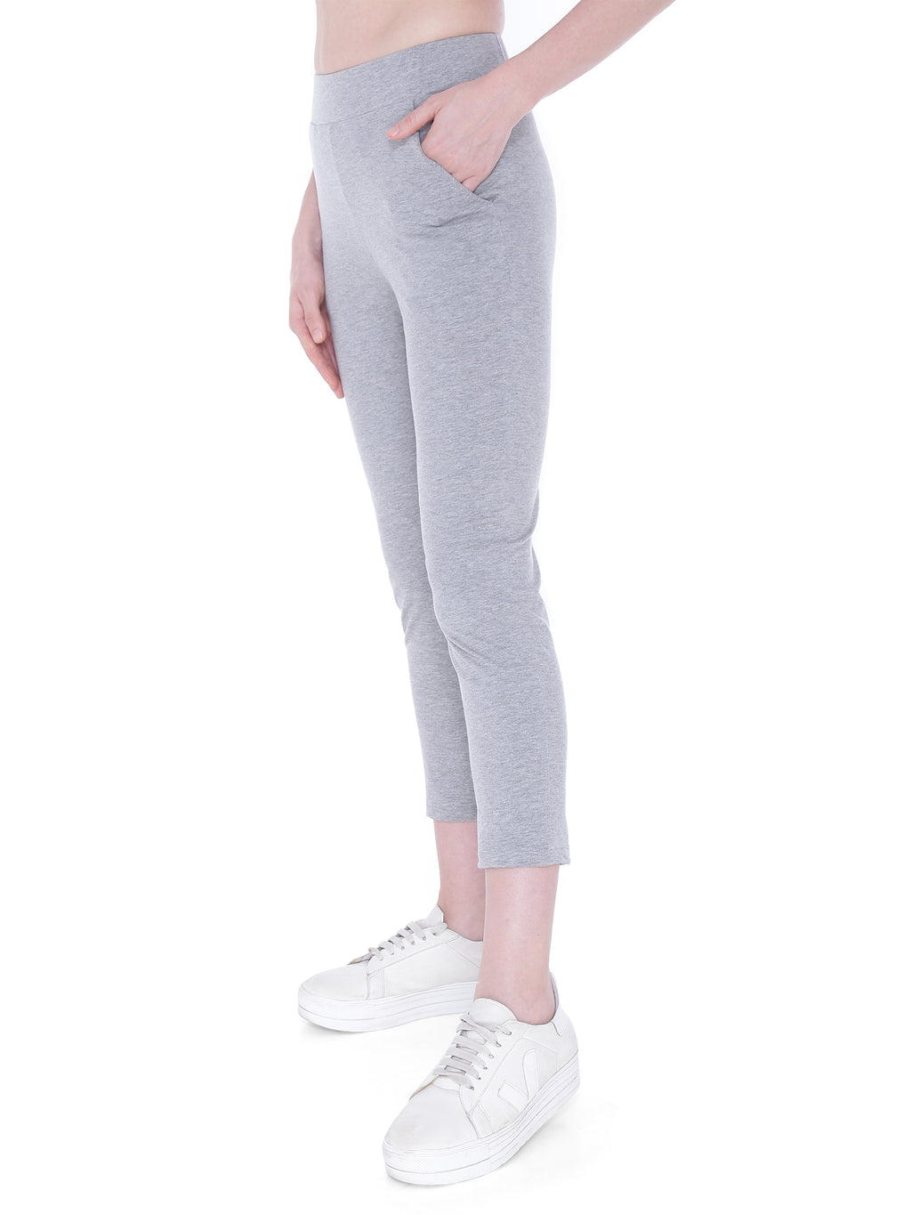 Autumn Hues Women Grey Solid Cotton Track Pants