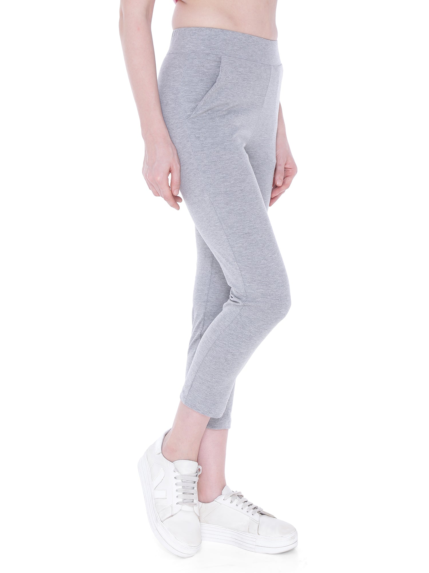 Autumn Hues Women Grey Solid Cotton Track Pants