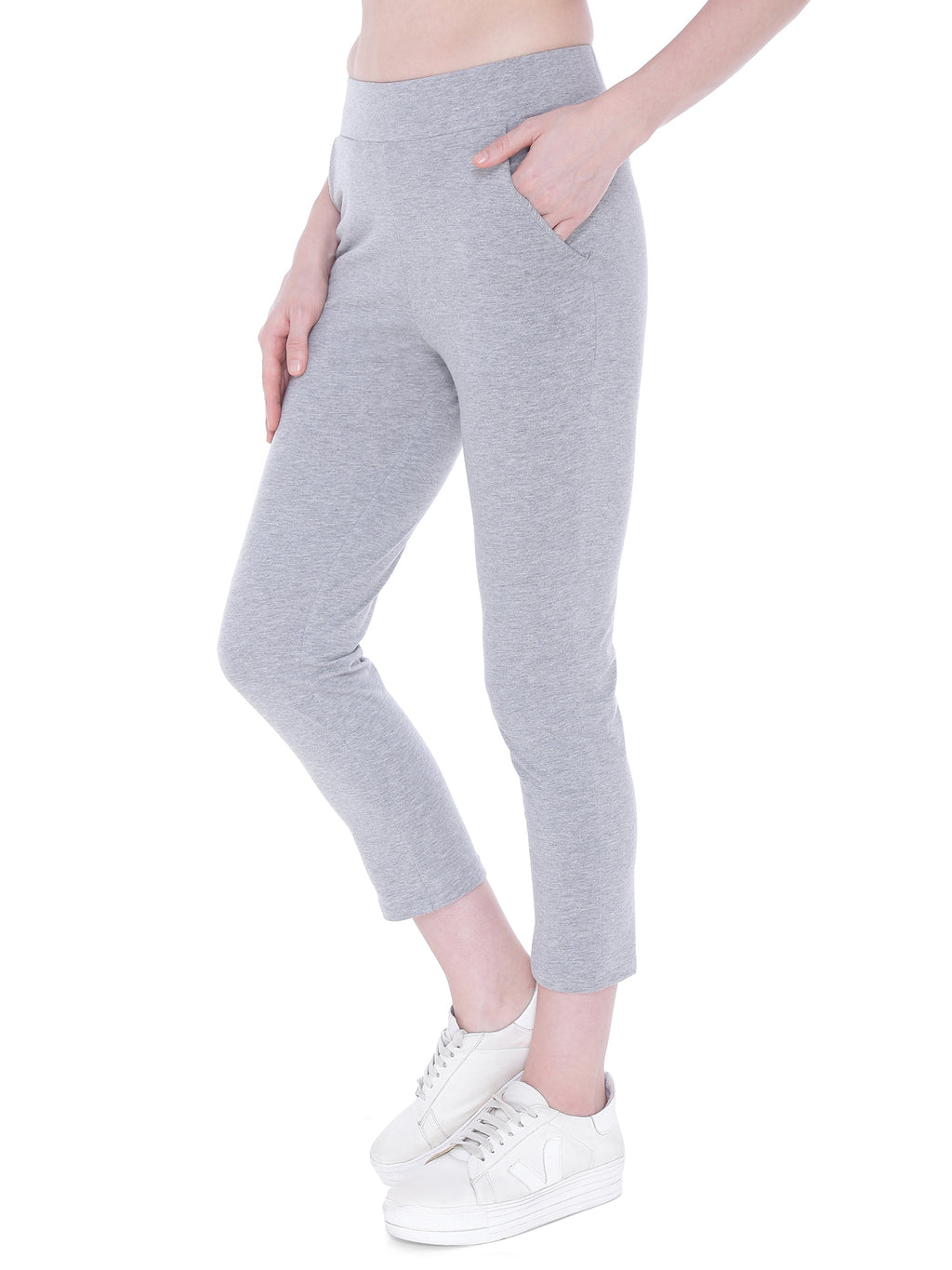 Autumn Hues Women Grey Solid Cotton Track Pants