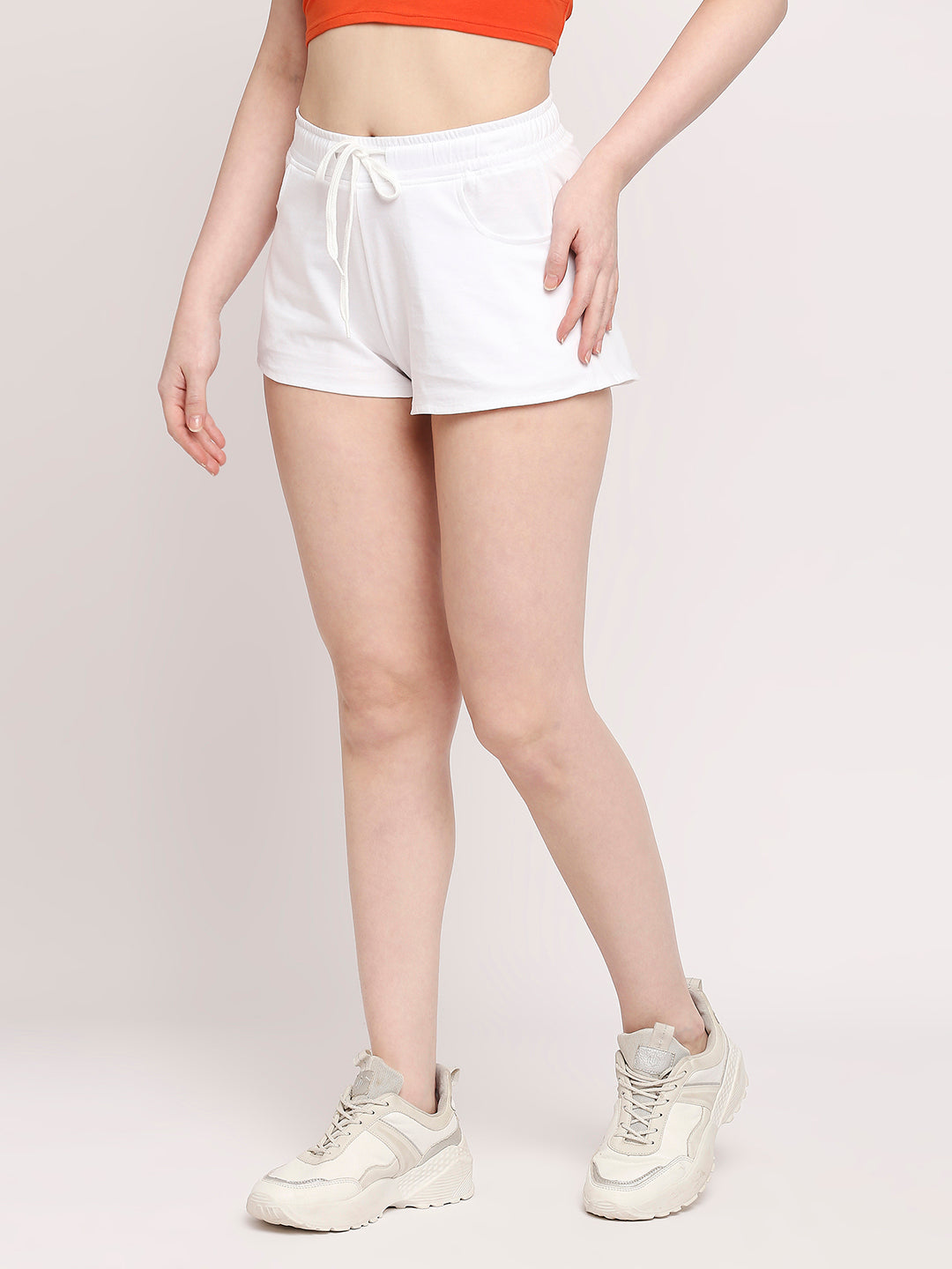 Autumn Hues Women White Low-Rise Cotton Shorts