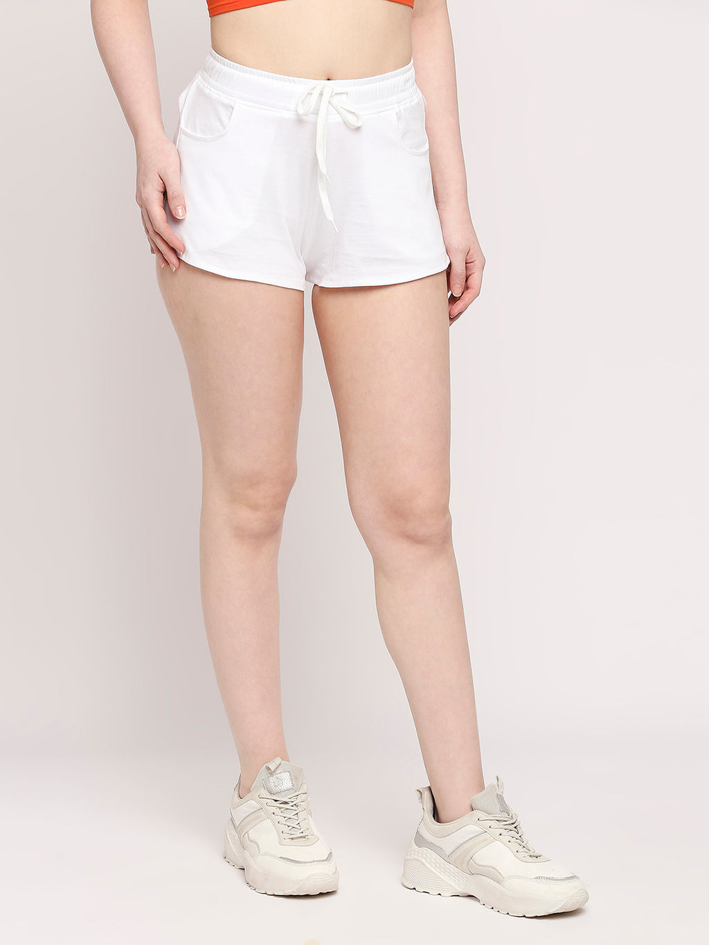 Autumn Hues Women White Low-Rise Cotton Shorts
