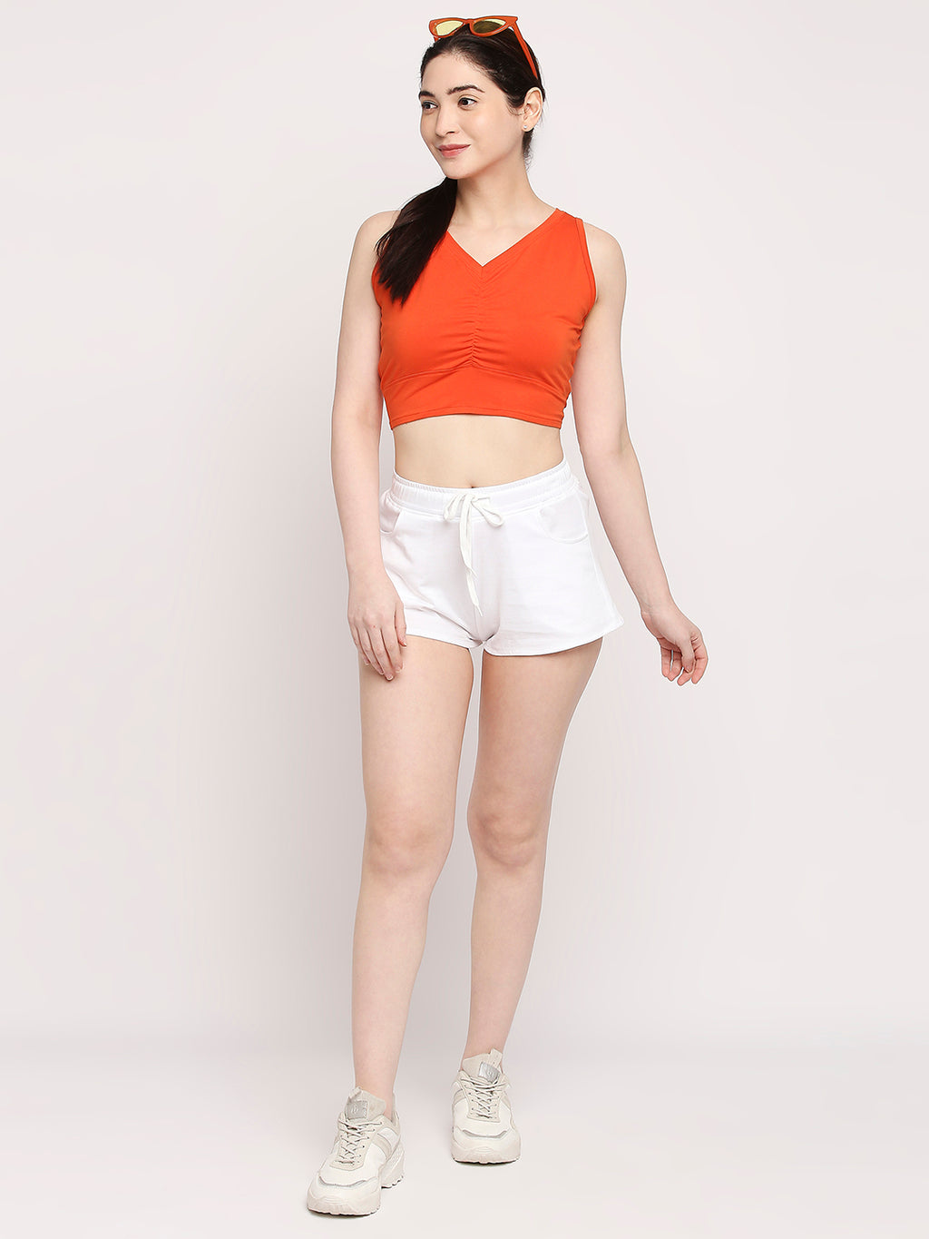 Autumn Hues Women White Low-Rise Cotton Shorts