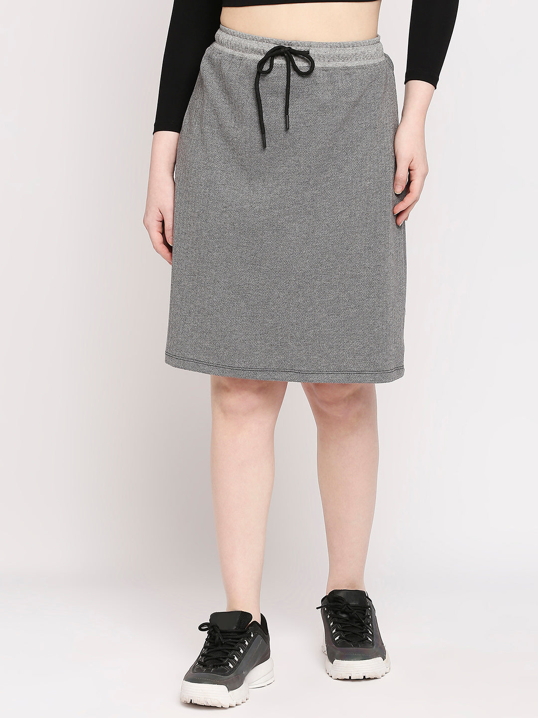 Autumn Hues Women Grey Solid Knee Length Cotton Blend A-Line Skirt