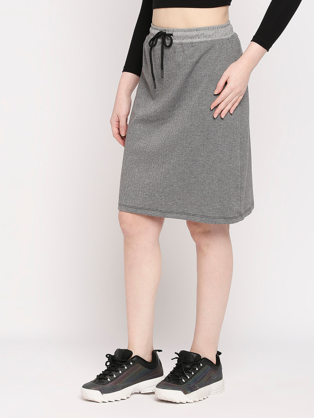 Autumn Hues Women Grey Solid Knee Length Cotton Blend A-Line Skirt