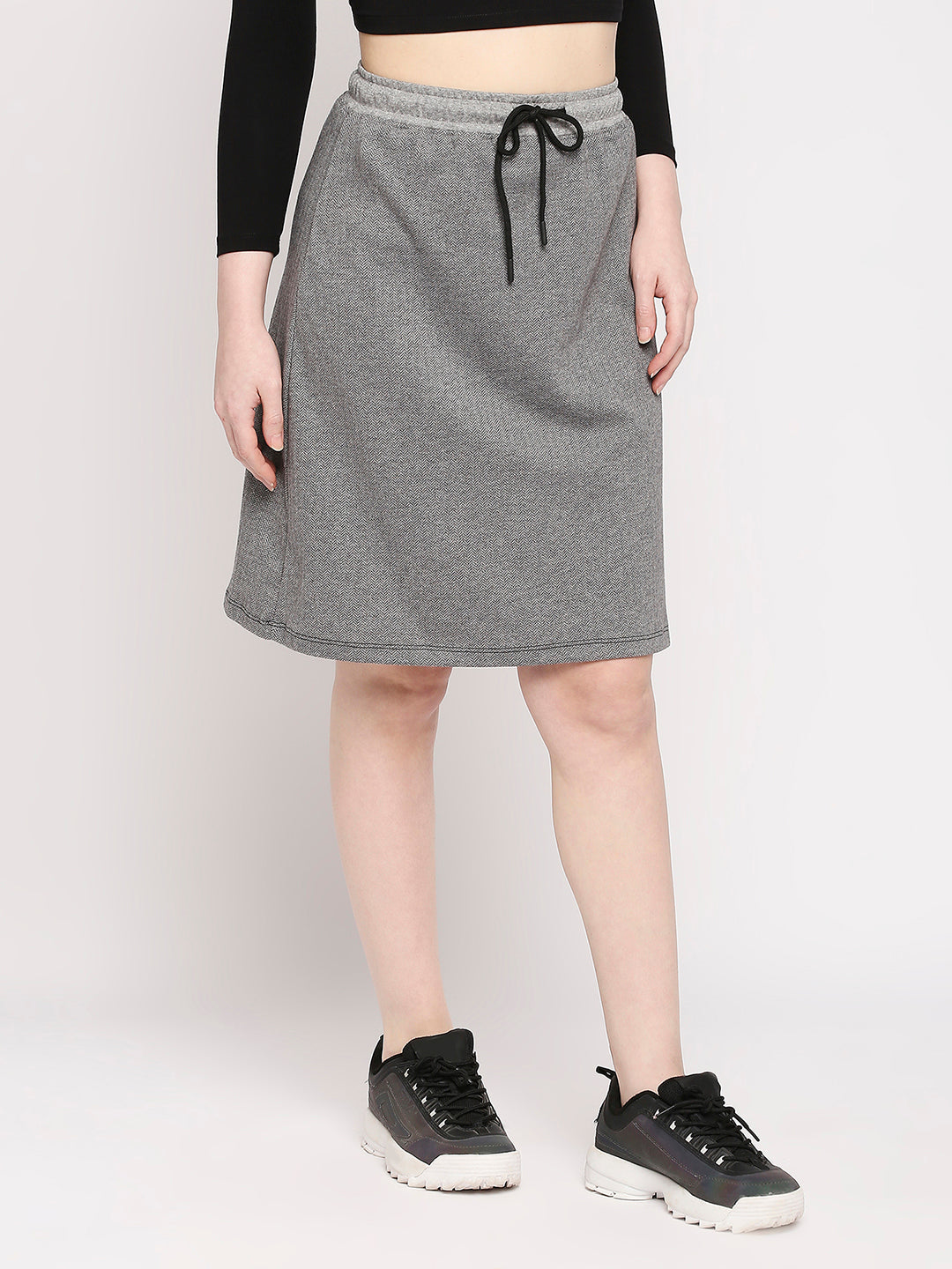 Autumn Hues Women Grey Solid Knee Length Cotton Blend A-Line Skirt