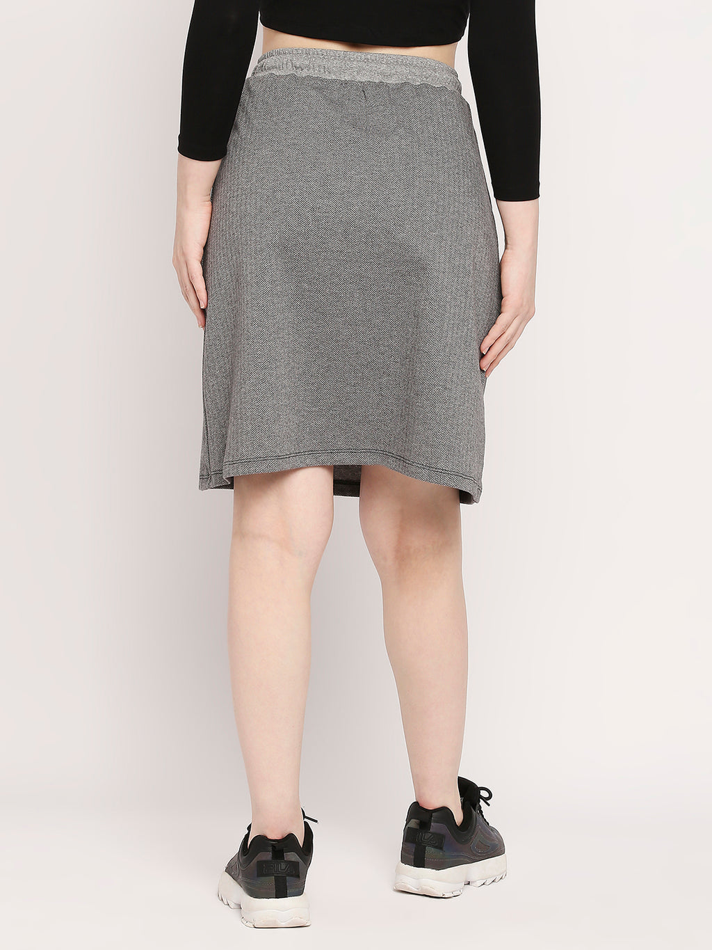 Autumn Hues Women Grey Solid Knee Length Cotton Blend A-Line Skirt