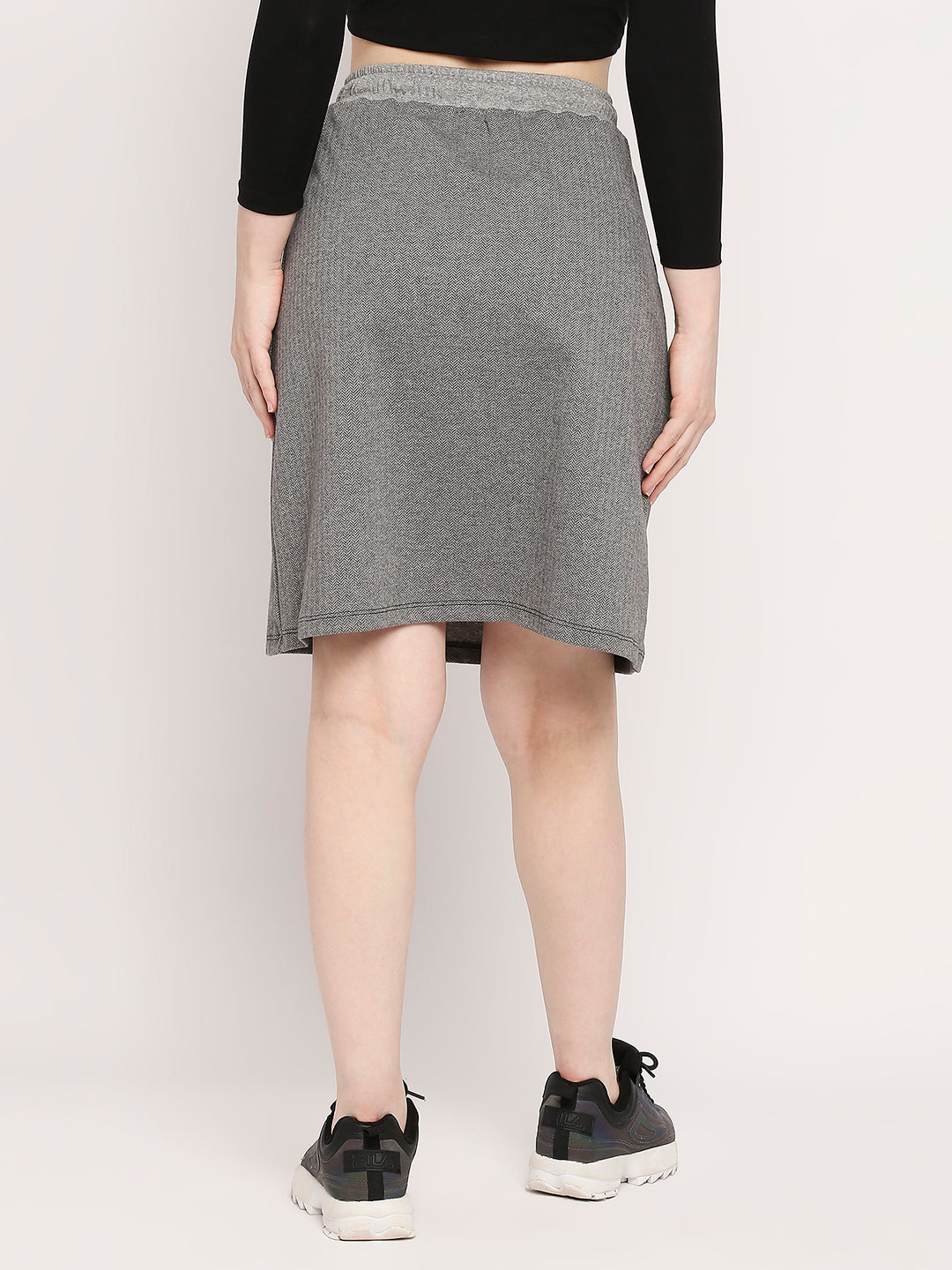 Autumn Hues Women Grey Solid Knee Length Cotton Blend A-Line Skirt