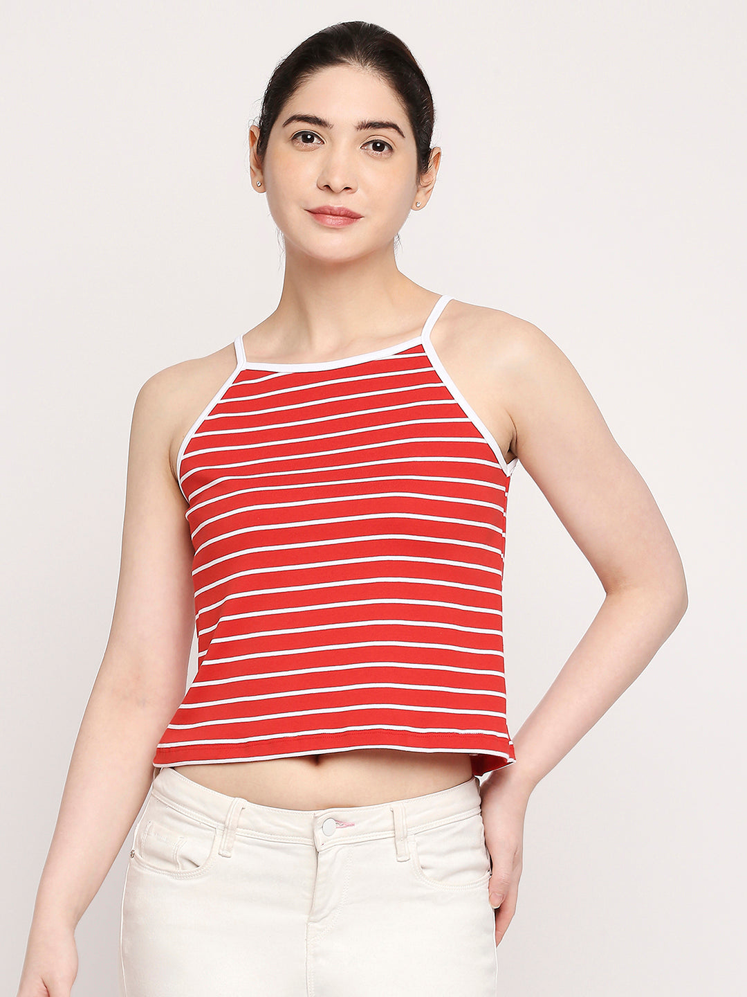 Autumn Hues Women Red Striped Crop Top